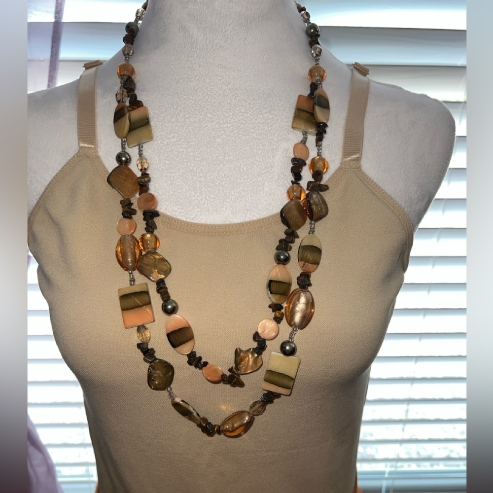 Elegant Multi-Color Double Strand Beaded Necklace in Earth Tones